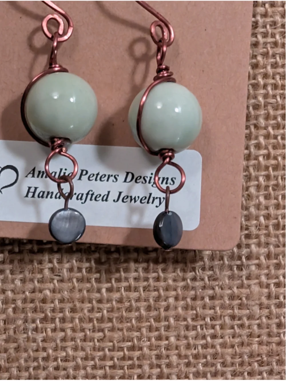NEW Artisan Mother of Pearl Dangle Drop Earrings Ceramic Beads Hand Hammered